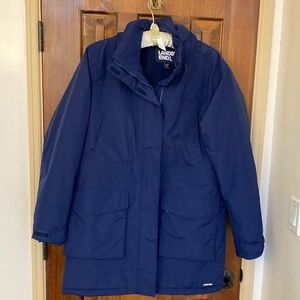 Lands End all weather parka, size large tall, deep sea navy blue
